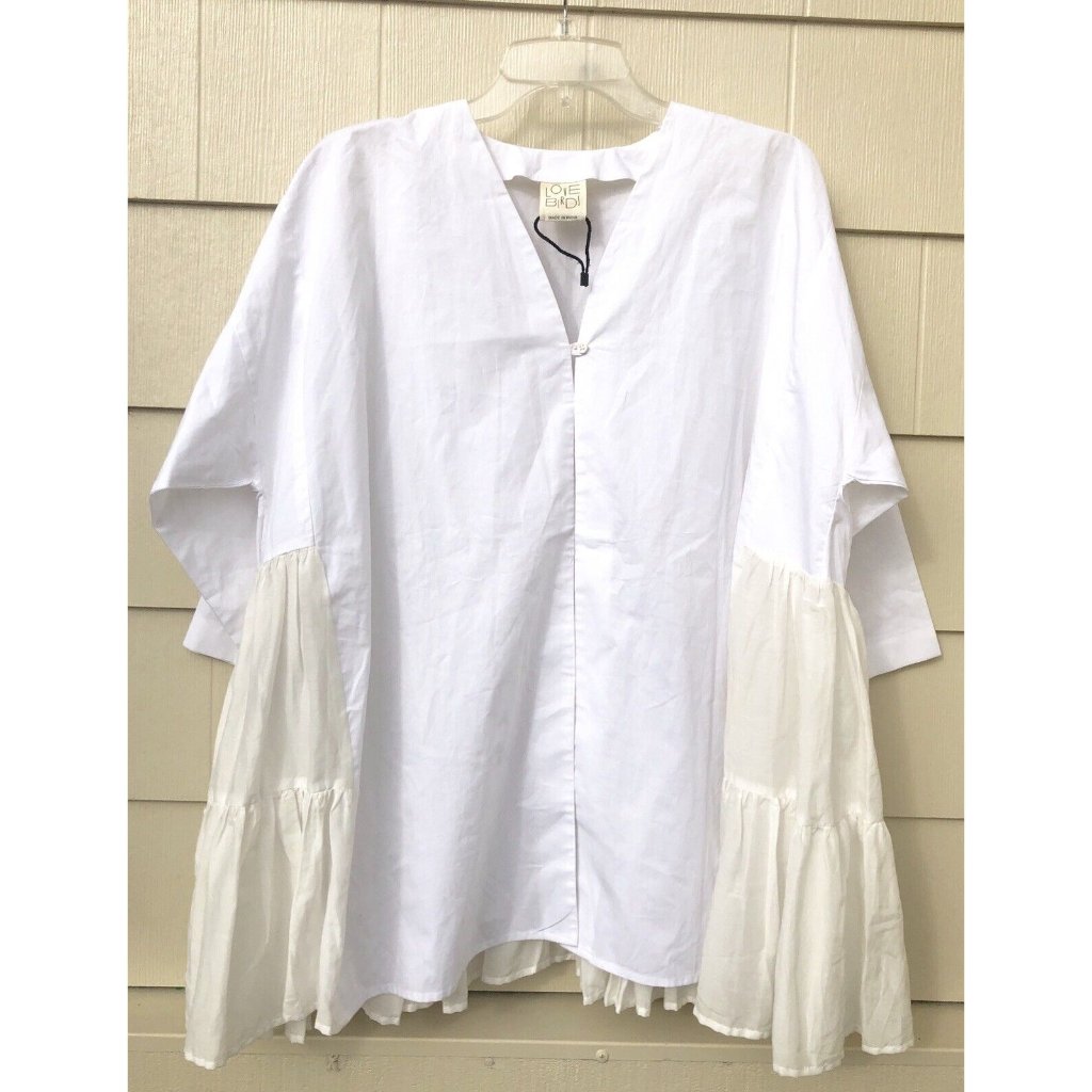 Lovebirds White Oversized Shirt Jacket Lagenlook Sz M